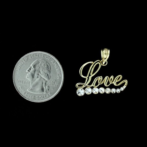 10K Real Gold Rope Chain and LOVE Script Charm Pendant Set - Picture 3 of 8